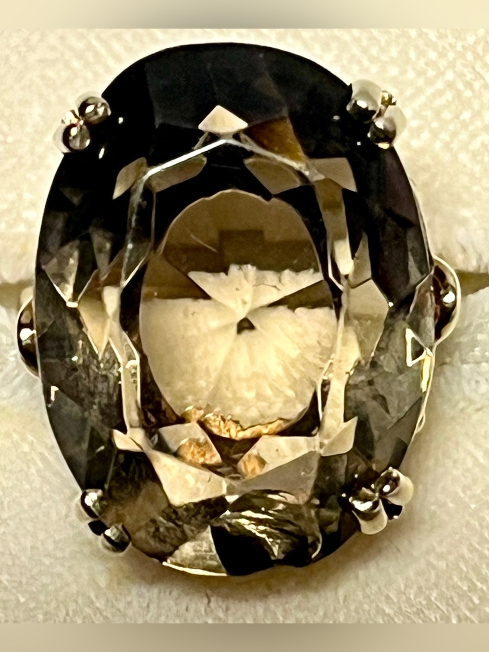 14k Gold Brilliant-Cut Smoky Quartz Estate Vintage Cocktail Ring, Size 7 1/4 - Picture 3 of 15